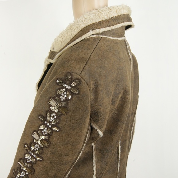 Vintage Ross Mayer Brown Faux Suede Leather Fur Embroidered Sherpa Buckle Jacket - Picture 4 of 7